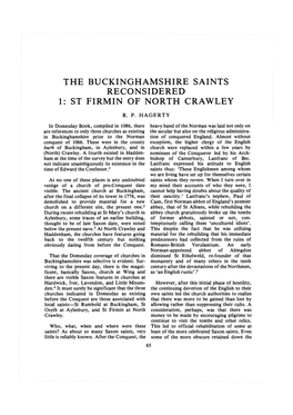 The Buckinghamshire Saints Reconsidered 1: St Firmin of North Crawley
