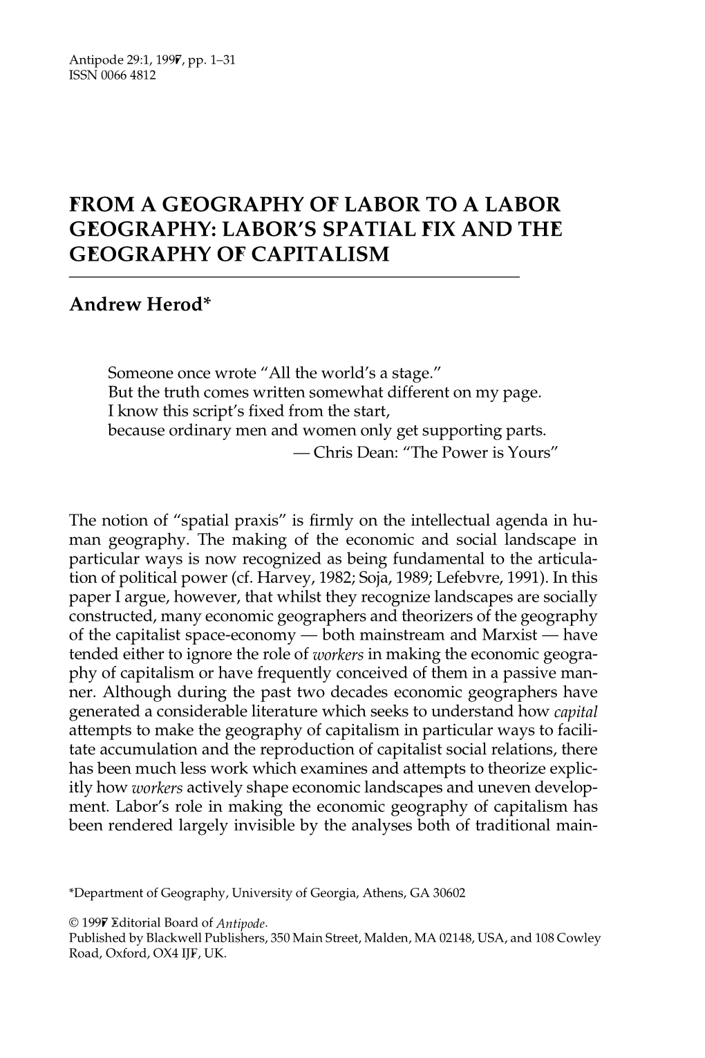 Labor's Spatial Fix and Thegeography of Capitalism