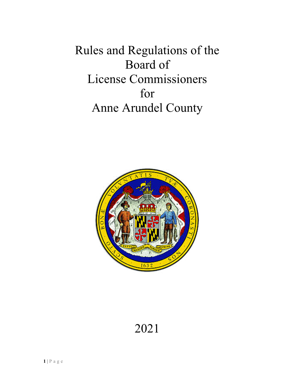 Rules and Regulations of the Board of License Commissioners for Anne Arundel County
