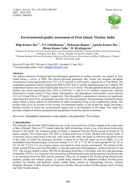 Environmental Quality Assessment of Treis Island, Nicobar, India