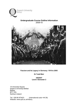 Fascism and Its Legacy in Germany: 1918 to 2005
