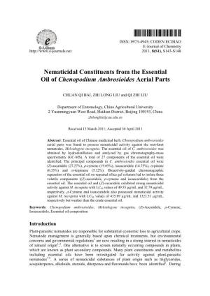 Nematicidal Constituents from the Essential Oil of Chenopodium Ambrosioides Aerial Parts