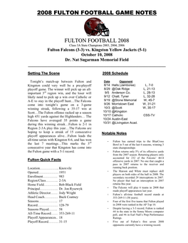 2008 Fulton Football Game Notes Fulton Football 2008