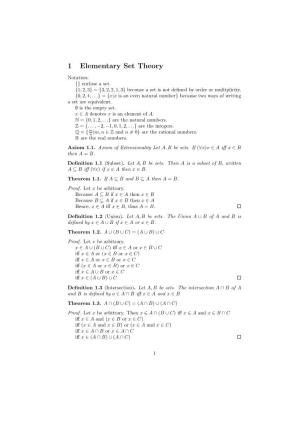 1 Elementary Set Theory