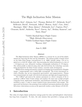 The High Inclination Solar Mission Arxiv:2006.03111V1