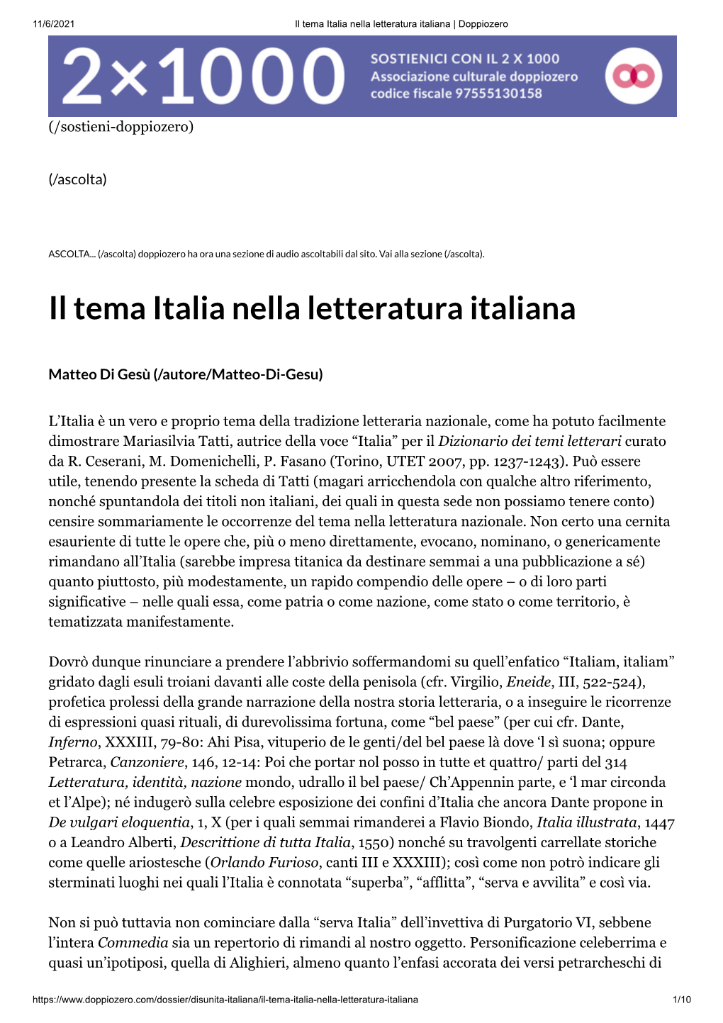 Il Tema Italia Nella Letteratura Italiana | Doppiozero