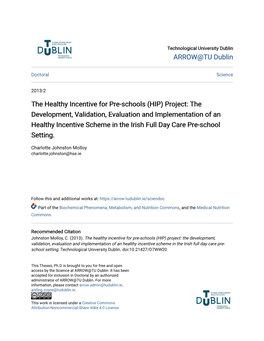 The Healthy Incentive for Pre-Schools (HIP) Project