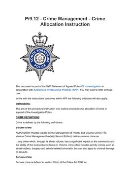 Pi9.12 - Crime Management - Crime Allocation Instruction