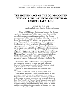 The Significance of the Cosmology in Genesis 1 in Relation to Ancient