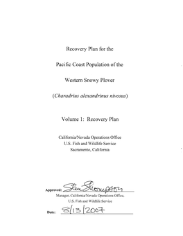 Western Snowy Plover Recovery Plan