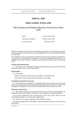 1999 No. 3382 EDUCATION, ENGLAND the Easington And