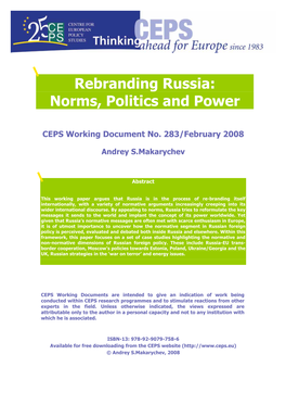 Rebranding Russia: Norms, Politics and Power