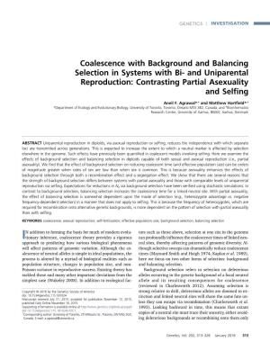 Coalescence with Background and Balancing Selection in Systems with Bi- and Uniparental Reproduction: Contrasting Partial Asexuality and Selﬁng