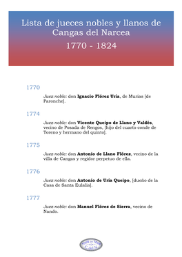 Lista De Jueces Nobles Y Llanos De Cangas Del Narcea 1770 - 1824