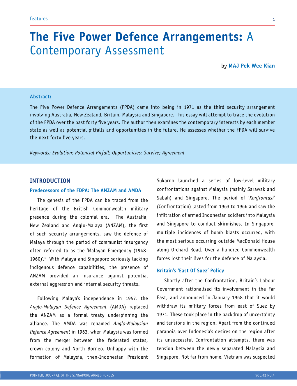 The Five Power Defence Arrangements: a Contemporary Assessment