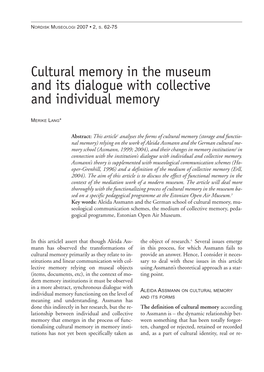 Cultural Memory in the Museum and Its Dialogue with Collective and Individual Memory