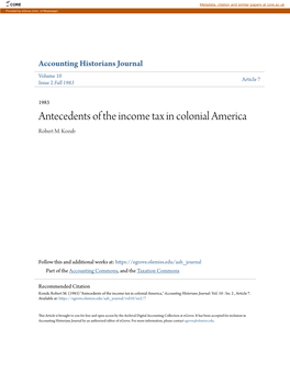 Antecedents of the Income Tax in Colonial America Robert M