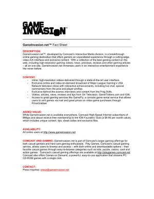 Gameinvasion.Net™ Fact Sheet
