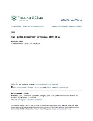 The Puritan Experiment in Virginia, 1607-1650