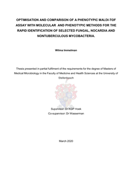 Optimisation and Comparison of a Phenotypic Maldi-Tof