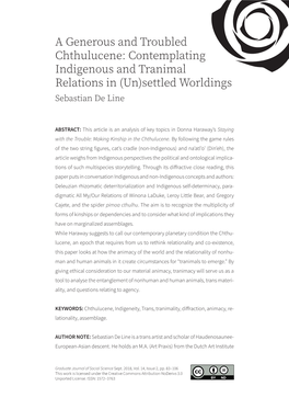 A Generous and Troubled Chthulucene: Contemplating Indigenous and Tranimal Relations in (Un)Settled Worldings Sebastian De Line