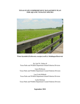 Texas State Comprehensive Management Plan for Aquatic Nuisance Species