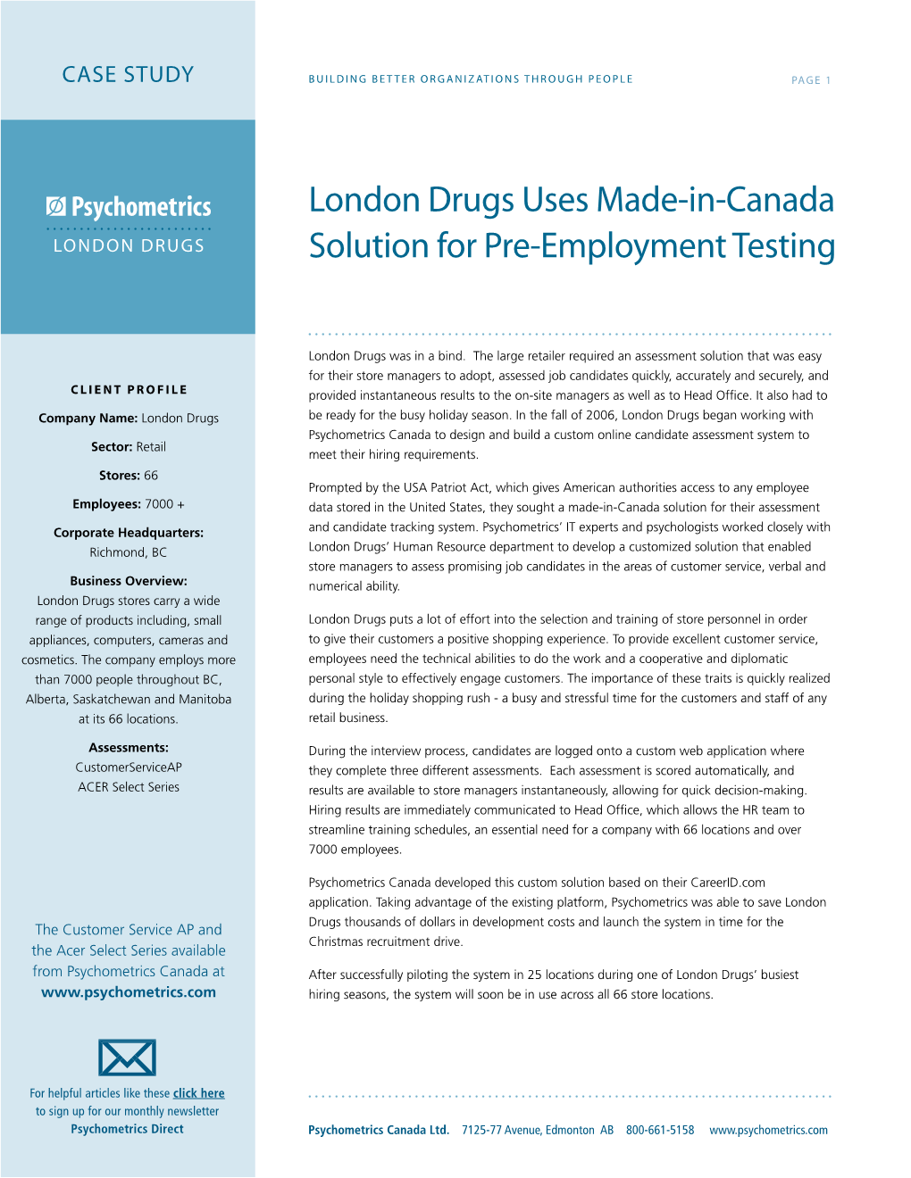 London Drugs Uses Made-In-Canada Solution for Pre-Employment Testing