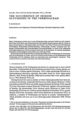 The Occurrence of Iridoid Glycosides in the Verbenaceae Species, Oc