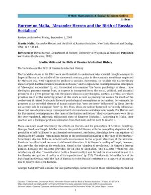 Alexander Herzen and the Birth of Russian Socialism'
