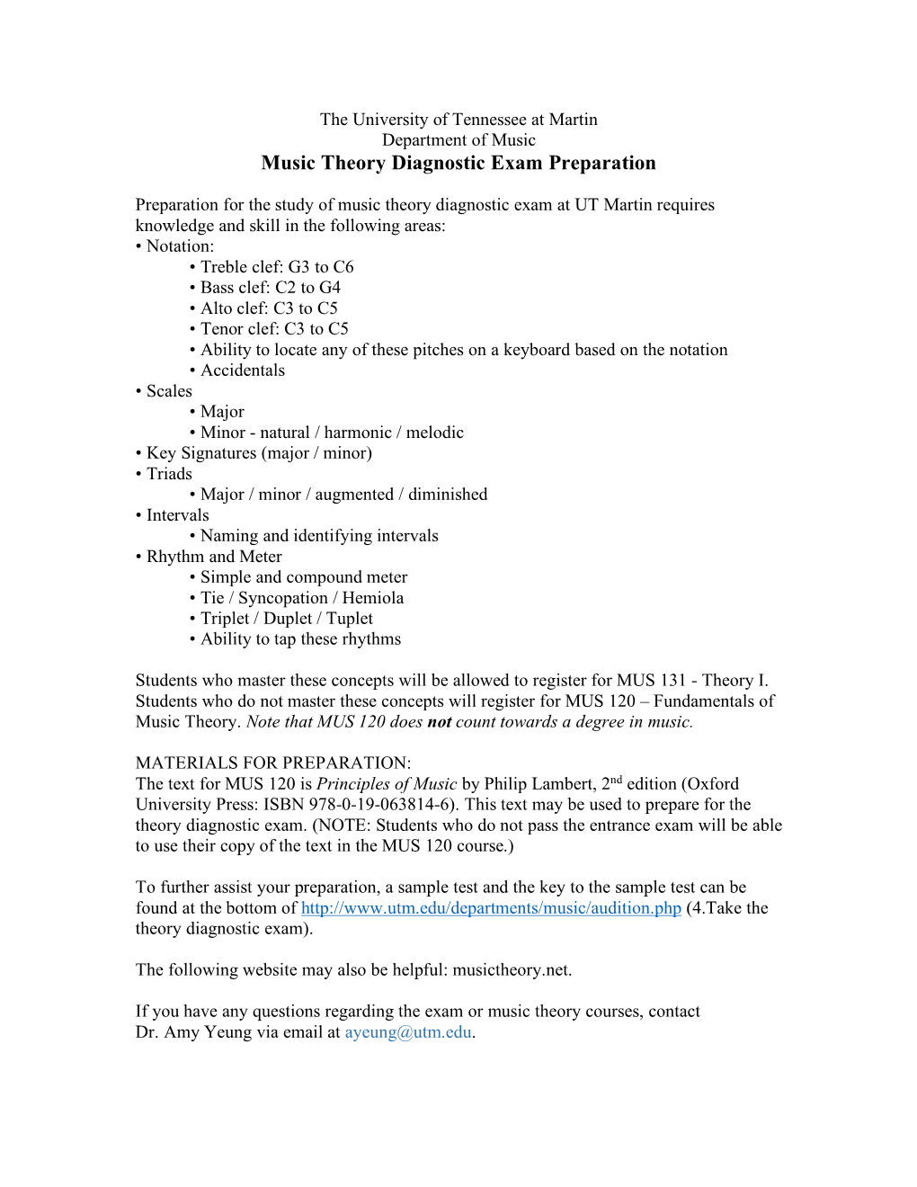 Music Theory Diagnostic Exam Preparation Materials