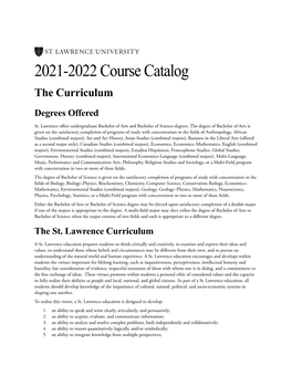 2021-2022 Course Catalog the Curriculum