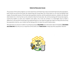 Save a Bee Patch Mentor Resource Guide