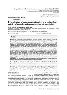 Determination of Secondary Metabolites and Antioxidant Activity of Some Boraginaceae Species Growing in Iran