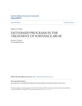 FAITH BASED PROGRAMS in the TREATMENT of SUBSTANCE ABUSE Rhonda G