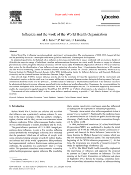 Influenza and the Work of the World Health Organization