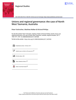 Unions and Regional Governance: the Case of North West Tasmania, Australia