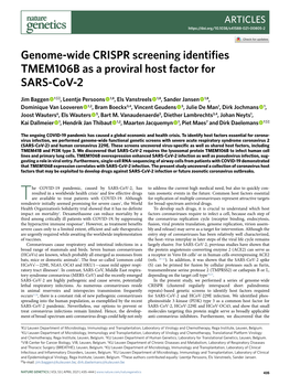 Genome-Wide CRISPR Screening Identifies TMEM106B As a Proviral Host Factor for SARS-Cov-2