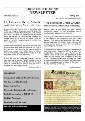 CHRIST CHURCH LIBRARY NEWSLETTER Volume 5, Issue 3 Trinity 2009