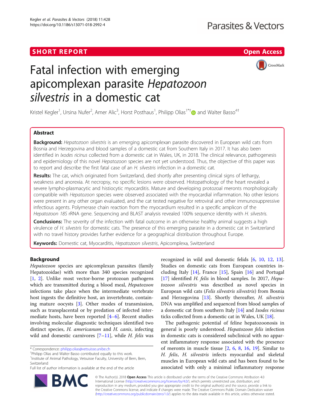 Fatal Infection with Emerging Apicomplexan Parasite Hepatozoon