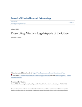 Prosecuting Attorney: Legal Aspects of the Office Newman F