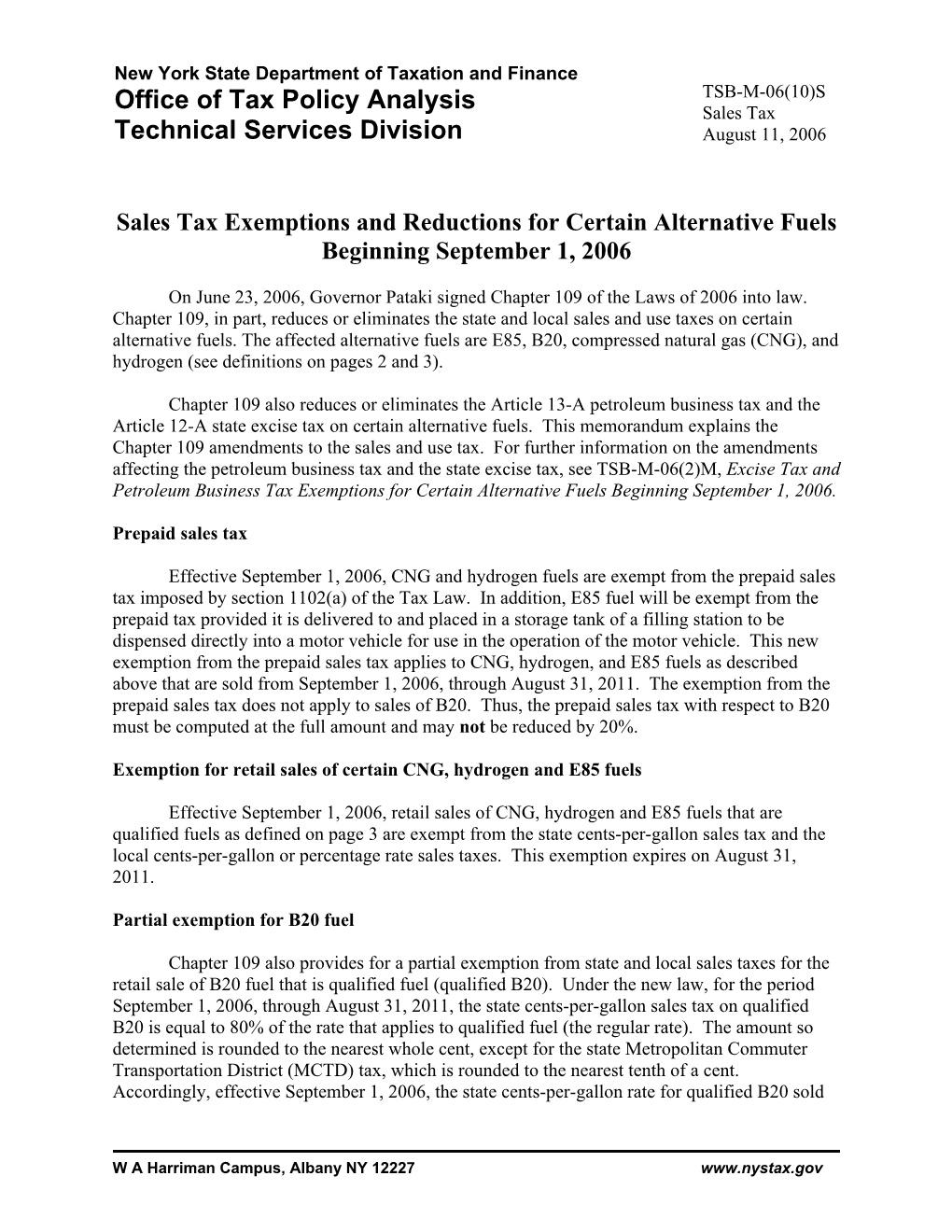 TSB-M-06(10)S:(8/06):Sales Tax Exemptions and Reductions For