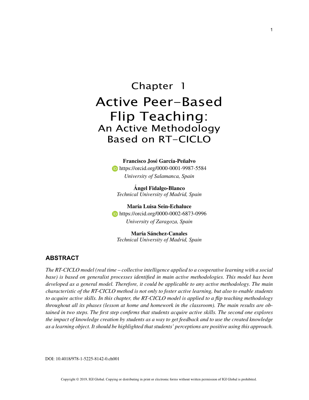 Active Peer-Based Flip Teaching: an Active Methodology Based on RT-CICLO