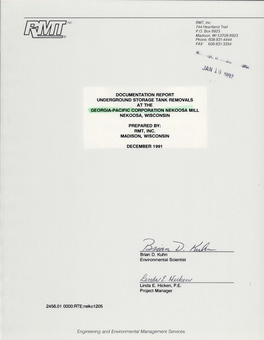 Documentation Report Underground Storage Tank Removals at the Georgia-Pacific Corporation Nekoosa Mill Nekoosa, Wisconsin