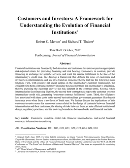 A Framework for Understanding the Evolution of Financial Institutions∗
