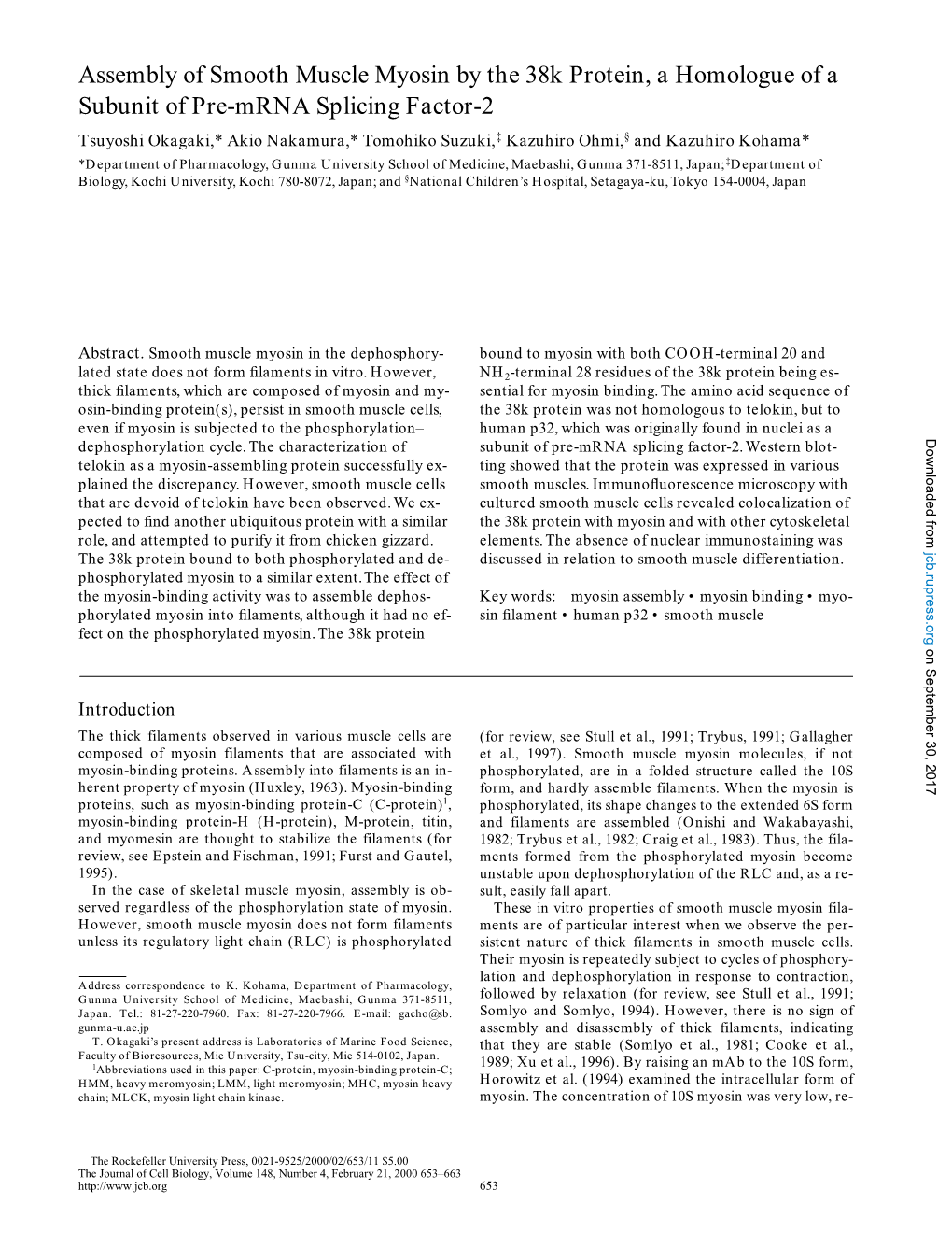 Assembly of Smooth Muscle Myosin by the 38K Protein, a Homologue Of