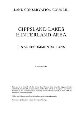 Gippsland Lakes Hinterland Area Final Recommendations