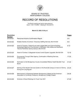 Record of Resolutions