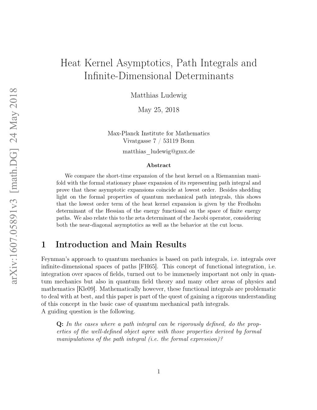 Heat Kernel Asymptotics, Path Integrals and Infinite-Dimensional