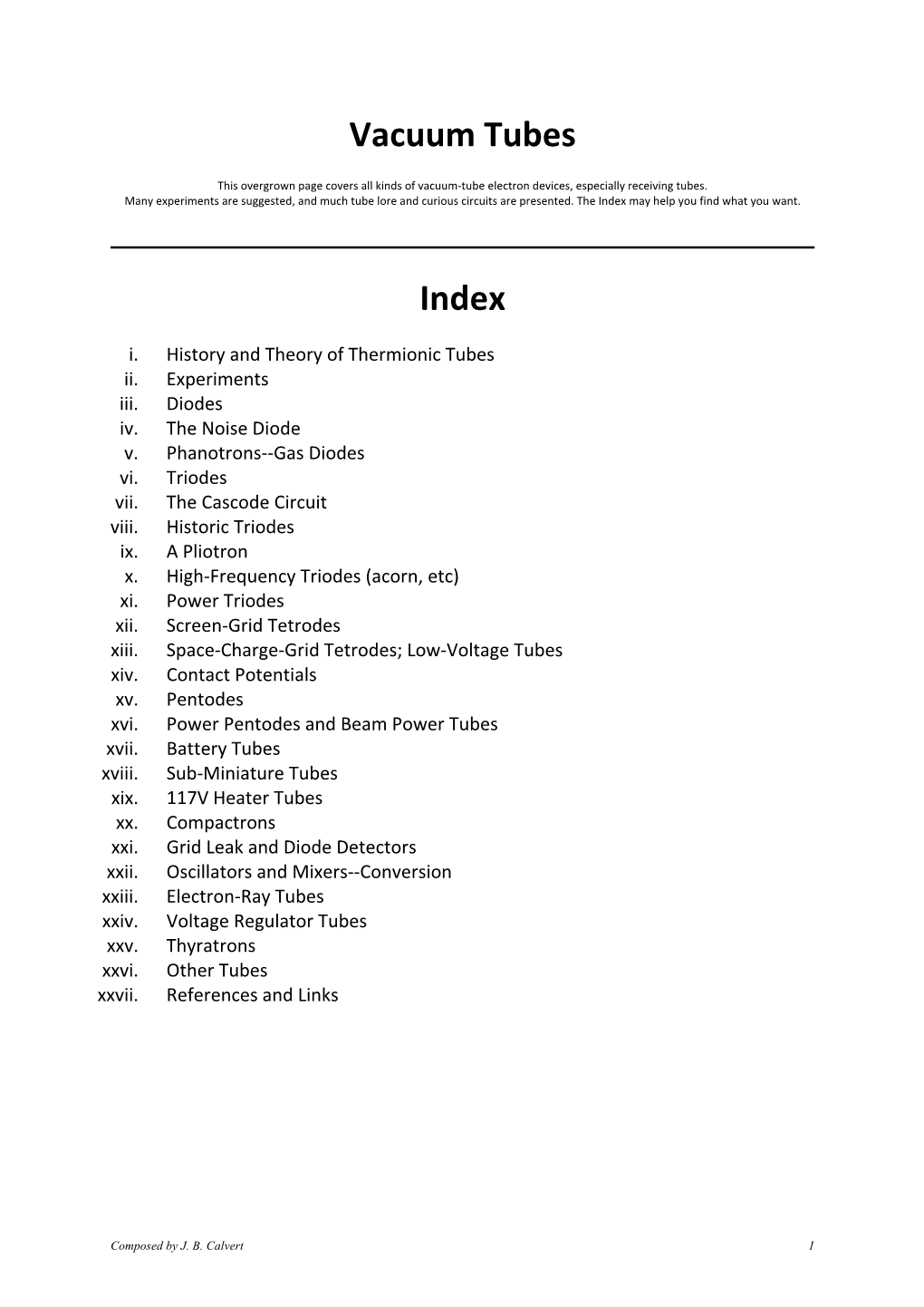 Theory of Vacuum Tubes Composed by J. B. Calvert