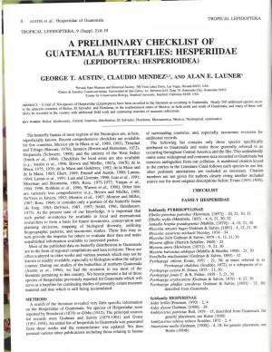 A Preliminary Checklist of Guatemala Butterflies: Hesperiidae (Lepidoptera: Hesperioidea)